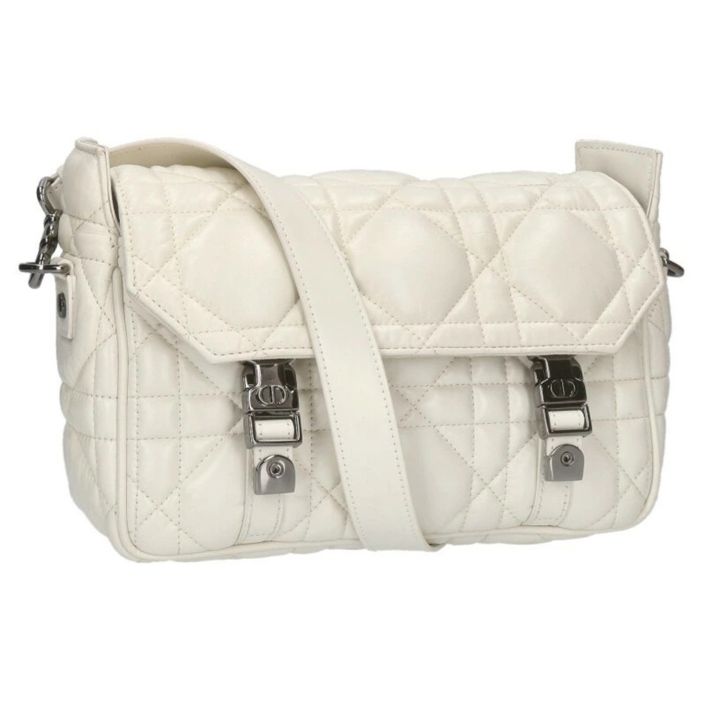 Christian Dior Diorcamp Cannage Leather Shoulder Bag White